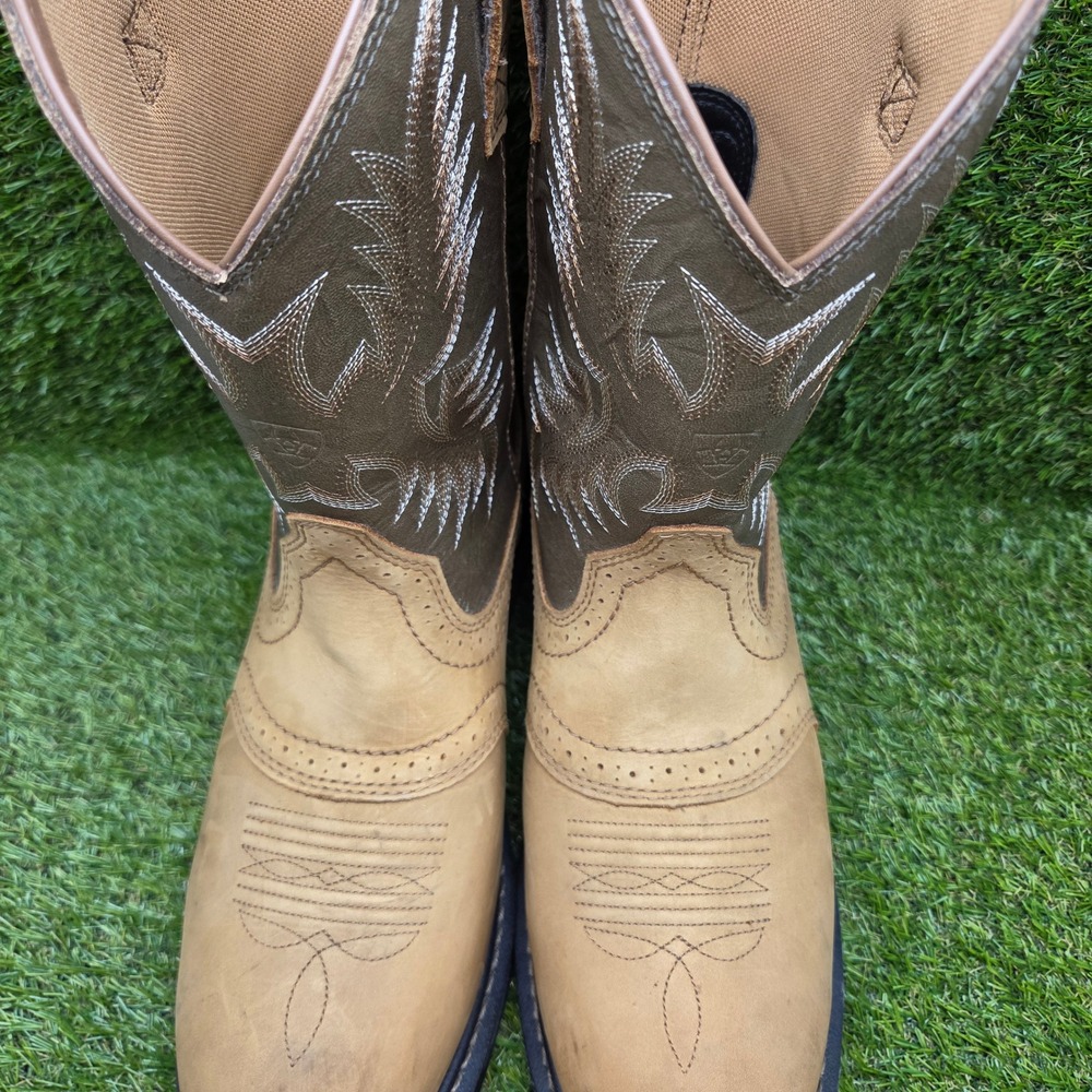 Ariat WorkHog H20 SIZE 12 WIDE Men's Waterproof Pull On Leather Work Boots Brown - Picture 9 of 14